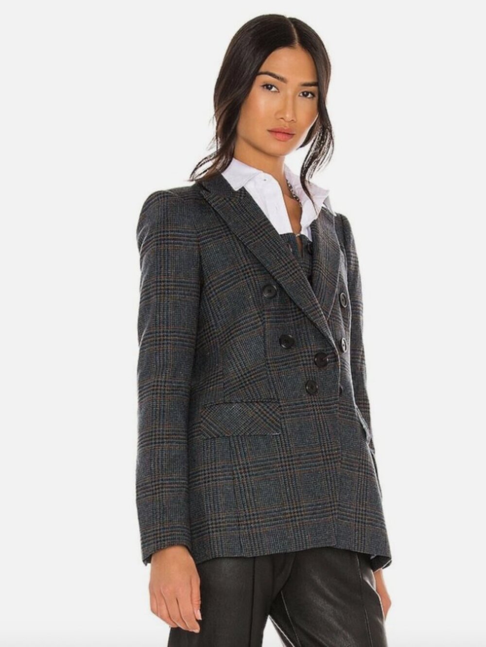 Veronica Beard Yareli Grey Dickey Plaid Wool Blazer Dickey Jacket Size 6 EUC